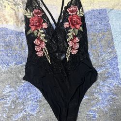 Black and red floral bodysuit 