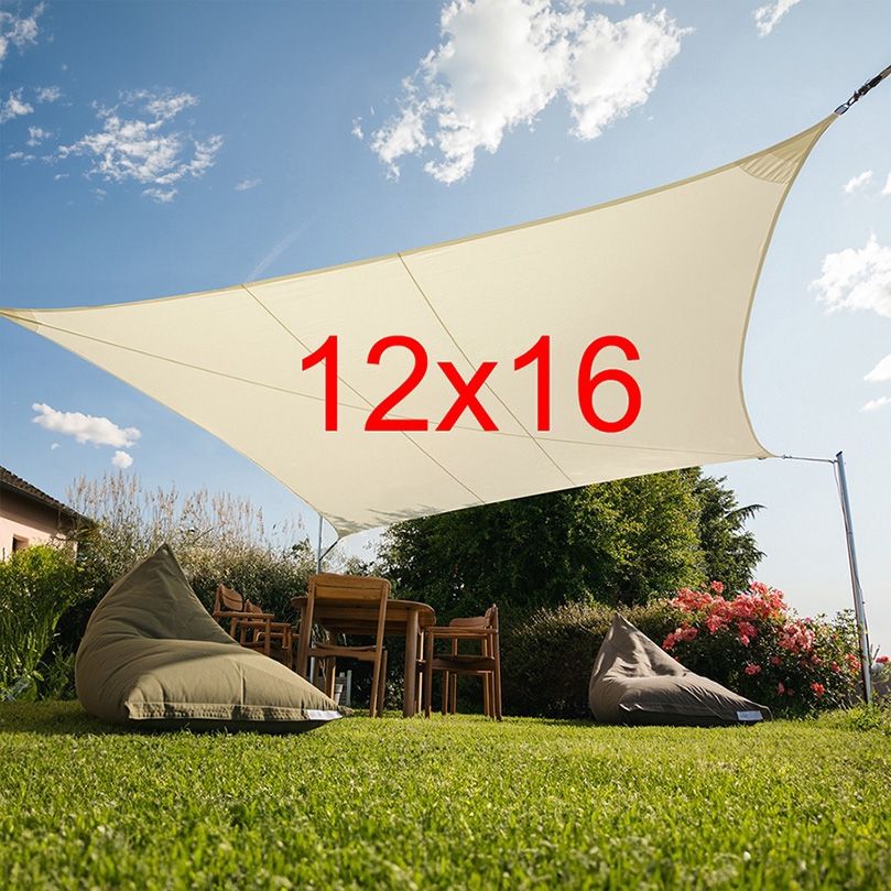 (New in box) $30 Rectangle 12x16 ft Sun Shade Sail Outdoor Canopy Cover w/ Ropes (Ivory White color)