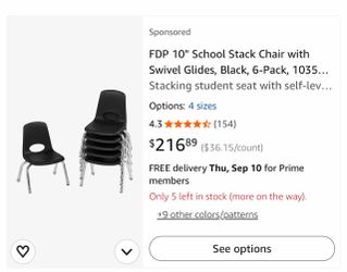 BRAND NEW**Set of 6 FDP 10" Elementary Nursery Kids School Stack Chair with Swivel Glides