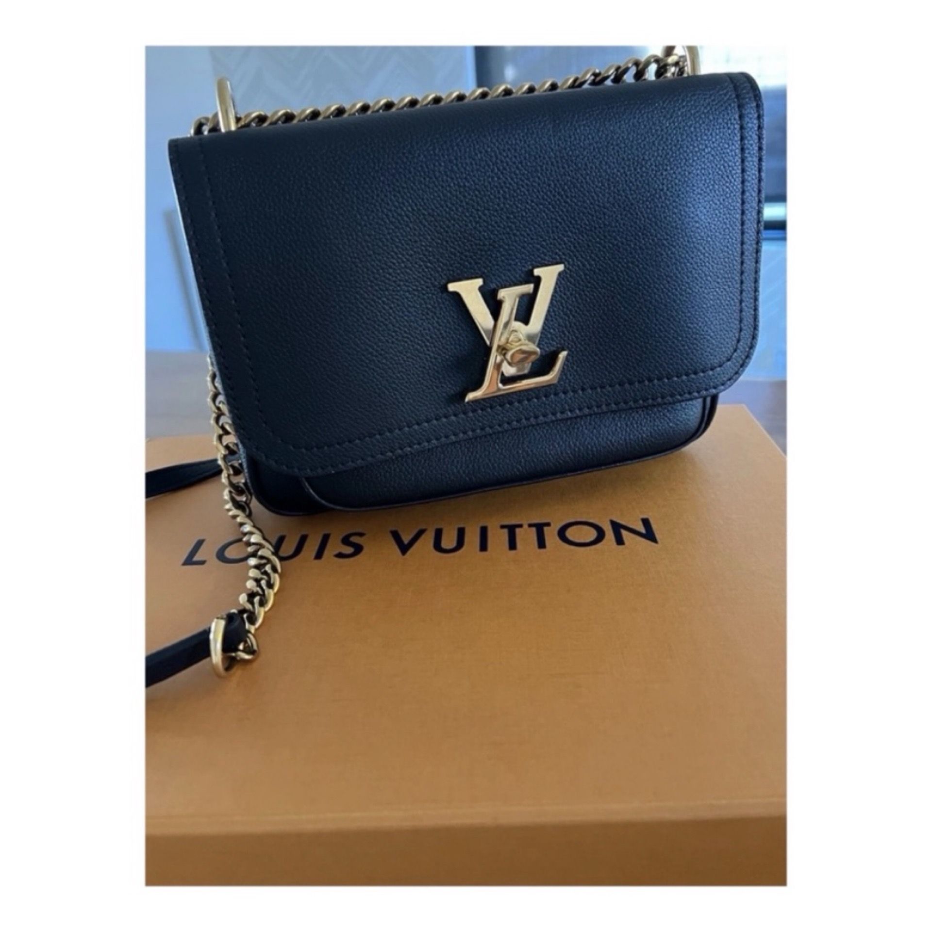 Louis Vuitton Black LockMe Crossbody Bag with Gold Chain