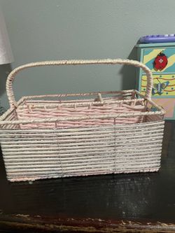 Pink Woven Basket Caddy with Handle