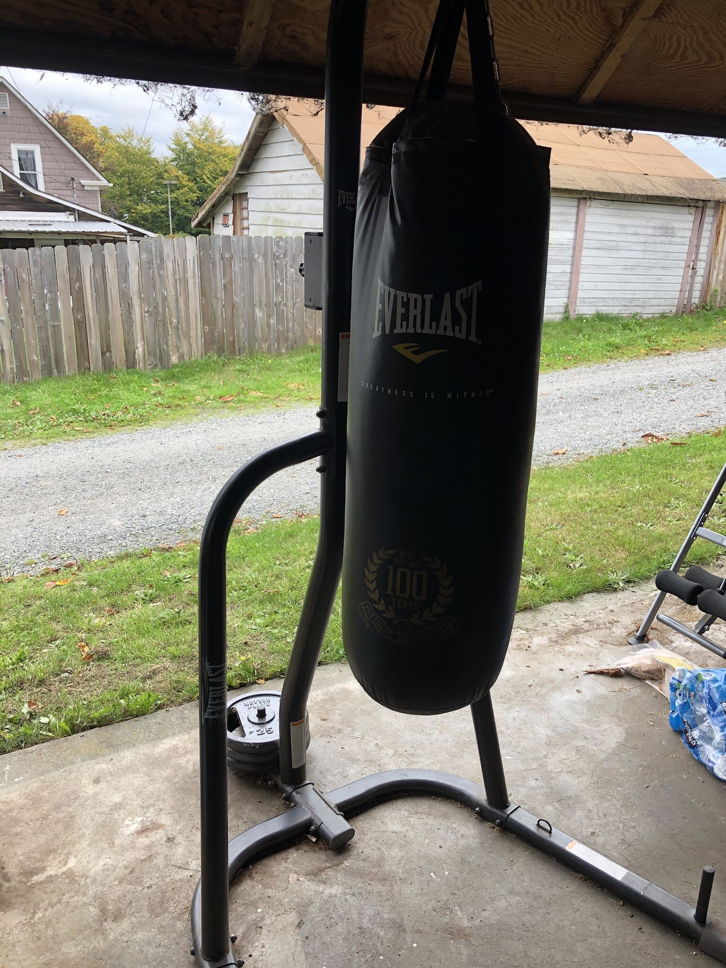 Punching bag and stand with anchor weights