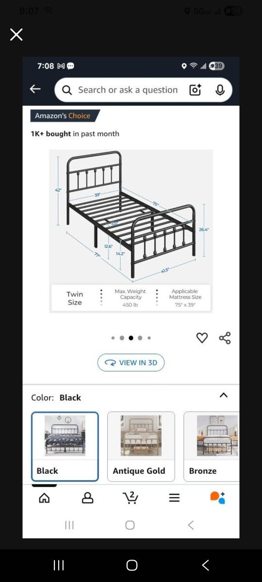 Black Metal Twin Bed