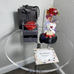 Mothers Day Flowers Roses Lit In Glass Dome , With Exquisite Soap Rose Gift Box Elegant Style 