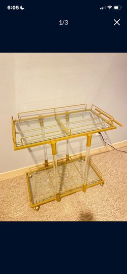 Modern Gold & Acrylic Bar Cart – Rolling Wine/Liquor Station