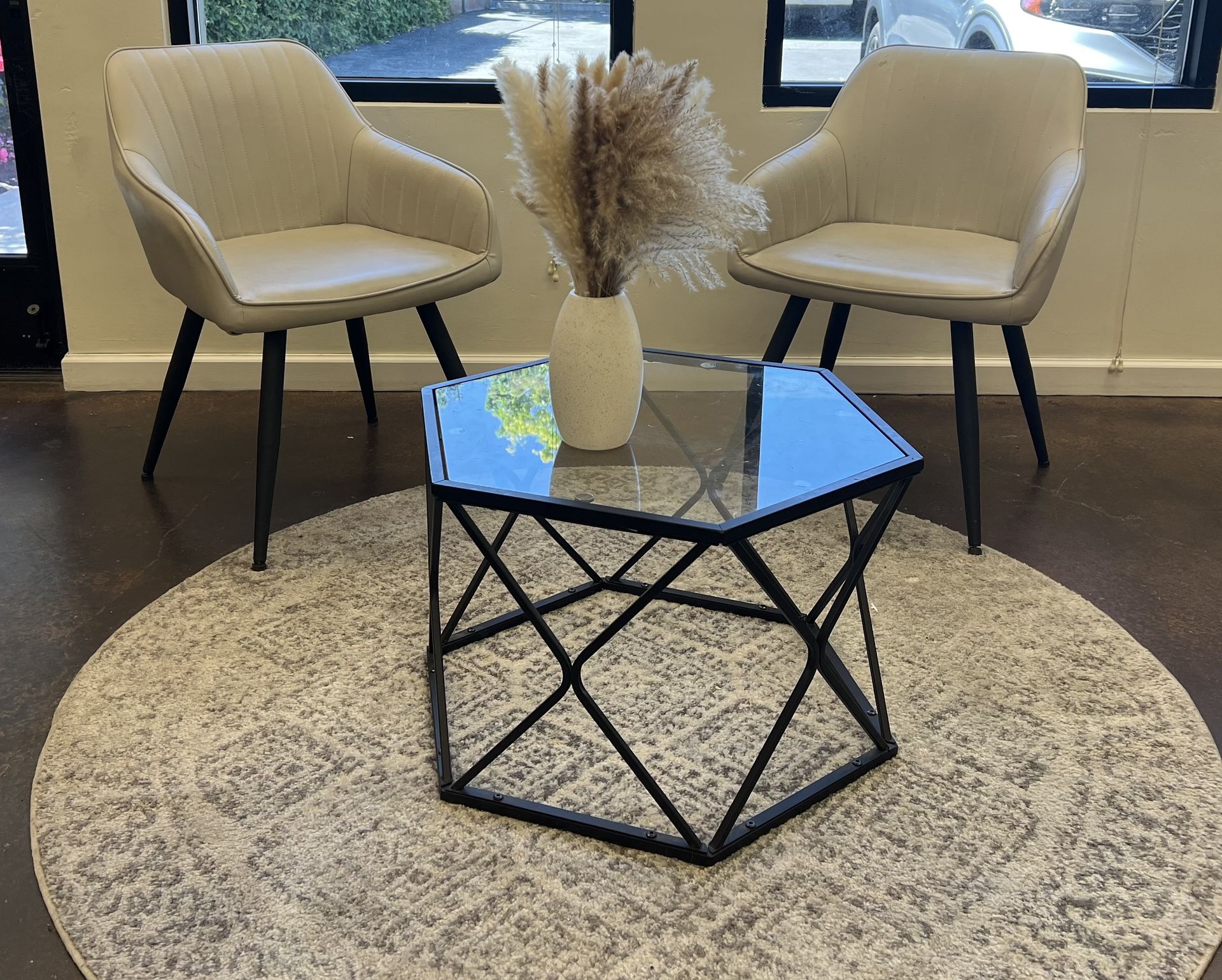 Faux Leather Chairs & Coffee Table