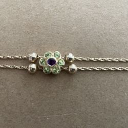 Gold Tone Slide Bracelet Amethyst and Peridot