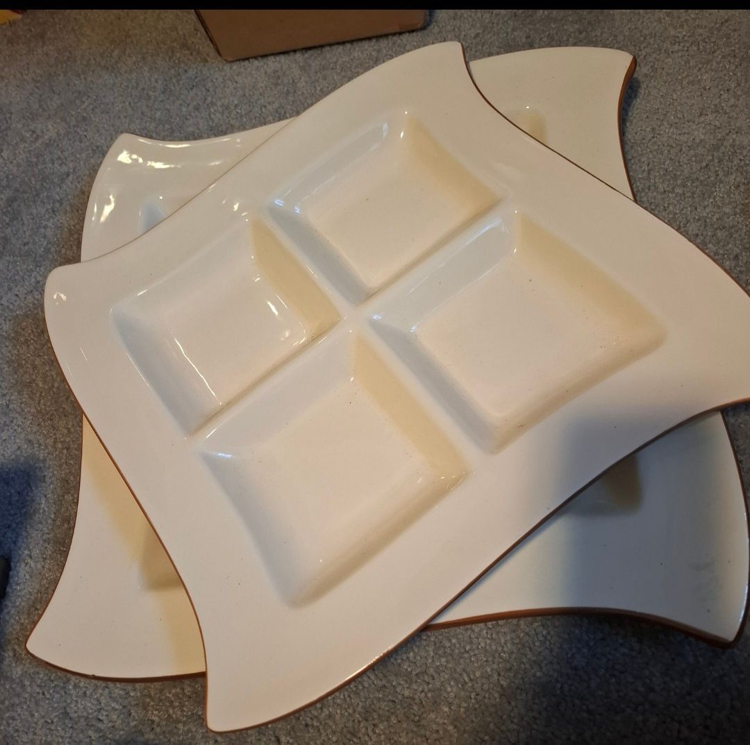 2 peice ceramic serving tray set