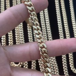 8MM 14K Gold PVD 8 Inch Cuban Bracelet And Chain 20 Inch SET