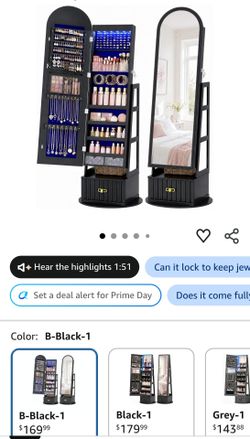 6 LEDs Mirror Jewelry Cabinet, 360° Swivel Full Length Mirror with Storage, Lockable Jewelry Armoire Cabinet Standing, Large Drawers Jewelry Organizer