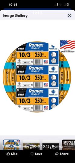 New Southwire 250-ft 10 / 3 / Romex