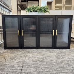 Set of 2🔥Wall-Mounted Storage Cabinet – Upper Cabinet for Kitchen or Laundry Room, Features 4 Clear Acrylic Doors and Interior Shelf for Organized,