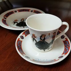 Brodr. Frenning Valdres Figgjo Flint
Bowl  7" and Tea Cup 3" and Saucer 5.5" with Dancers on Front