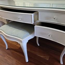 White  Solid Yew wood antique dresser/vanity & King Headboard 2  Nightstands 