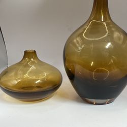 Johanna Jelinek Amber Brown & turquoise Glass Vase with Clear Base 