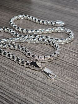 23” 925 Silver Content Rounded Box Link Chain Necklace 5mm Heavy Luxury Style