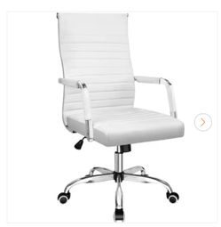 White Ribbed Office Mid-Back PU Leather Executive Task Chair with Arms