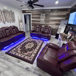 RED leather SOFA/LOVESEAT - Recliner