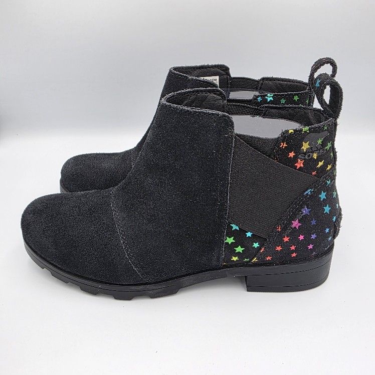 Sorel Emelie Black Suede Metallic Stars Chelsea Boot Youth Girls Ankle Booties 5