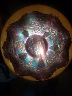 Northwood Amethyst Carnival glass Grape and cable Basket weave 8 3/4". Excellent