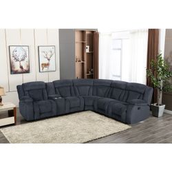 DARK GRAY Fabric Modular 6pc Sectional w/ Manual Recliner