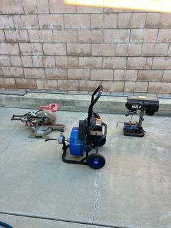 Workshop Tools & Equipment Bundle – Drill Press, Drain Cleaner, Miter Saw & More – OBO