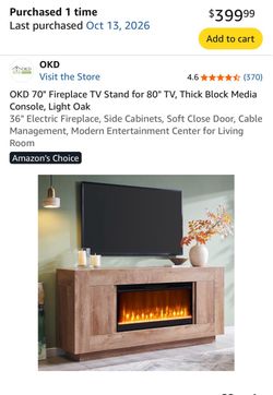 OKD 70" Fireplace TV Stand Light Oak