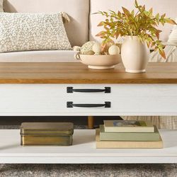 Better Homes & Gardens Modern Farmhouse Coffee Table, Alabaster and Light Honey Finish