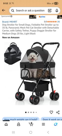 MKHRT Foldable Pet Stroller with Detachable Carrier