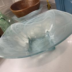 Vidrios San Miguel Aqua Blue White Swirl Recycled Glass Decorative Bowl Set (2) 