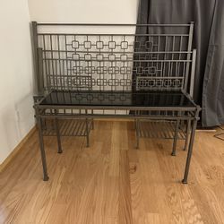 Pier 1 Imports  King Metal Bed Frame + 2 Metal And glass Side Tables + Metal And Glass Console 