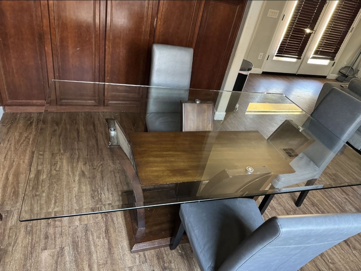 Solid Wood Clear Glass Kitchen Table (Moving Sale)