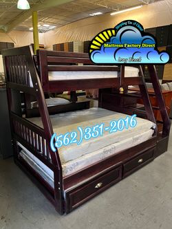 Twin full cherry bunk bed with mattresses colchones