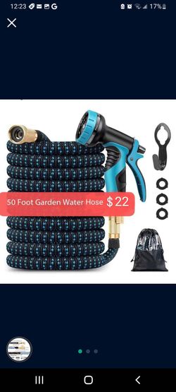 50ft Garden Hose With Multi Function Nozzle Modes And Hook