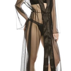 Black mesh see-through robe