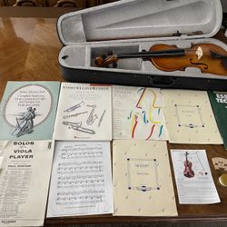 Entry Level Viola with Case, Accessories, and an Assortment of Sheet Music - See Description 