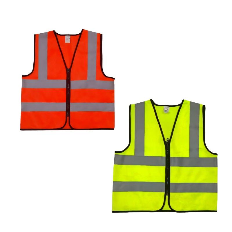 High Visibility Safety Vest, Reflective, Fluoresent Yellow, Zipper Front, S-5XL