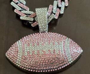 New, Iced out, bling, pink football pendant necklace!