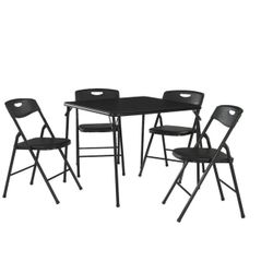 COSCO COSCO 34" Folding Card Table and 4 Resin Folding Chairs with Seatback Handles, Black 