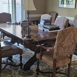 Wood Dining Table and 10 Chairs 