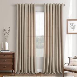 2 Panels Beige Linen Curtains 