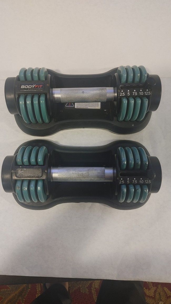 Pair of BodyFit Sports Authority Adjustable Weight Dumbells. 2.5 lbs - 12.5 lbs