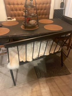 Black metal industrial farmhouse bench