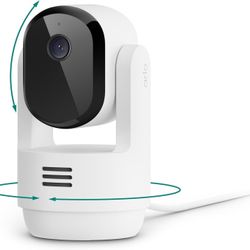 Arlo Essential Indoor Pan Tilt Security Camera 2K (2025 Release) - Wired Plug-in Power, Person Recognition, Animal Detection, Animated Preview, 1-Mont