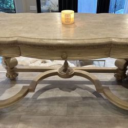 Desk Table Marble And Carved Wood 