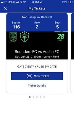 2 Sounders Tickets. Today