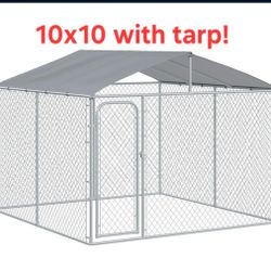 Brand New 10x10x7 Xl Dog Kennel Galvanized Metal Chain Link Dog Cage Animal Cage With Door And Uv Water Proof Tarp Cover 