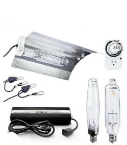 iPower 1000 Watt HPS & MH Bulbs Digital Dimmable Ballast Grow Light System Kit Horticulture Wing Reflector Hood Set with Timer, 1000W, HPS MH, White