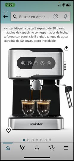 Kwister Máquina de café expreso de 20 bares, máquina de capuchino con espumador de leche, cafetera con panel táctil digital, tanque de agua extraíble 