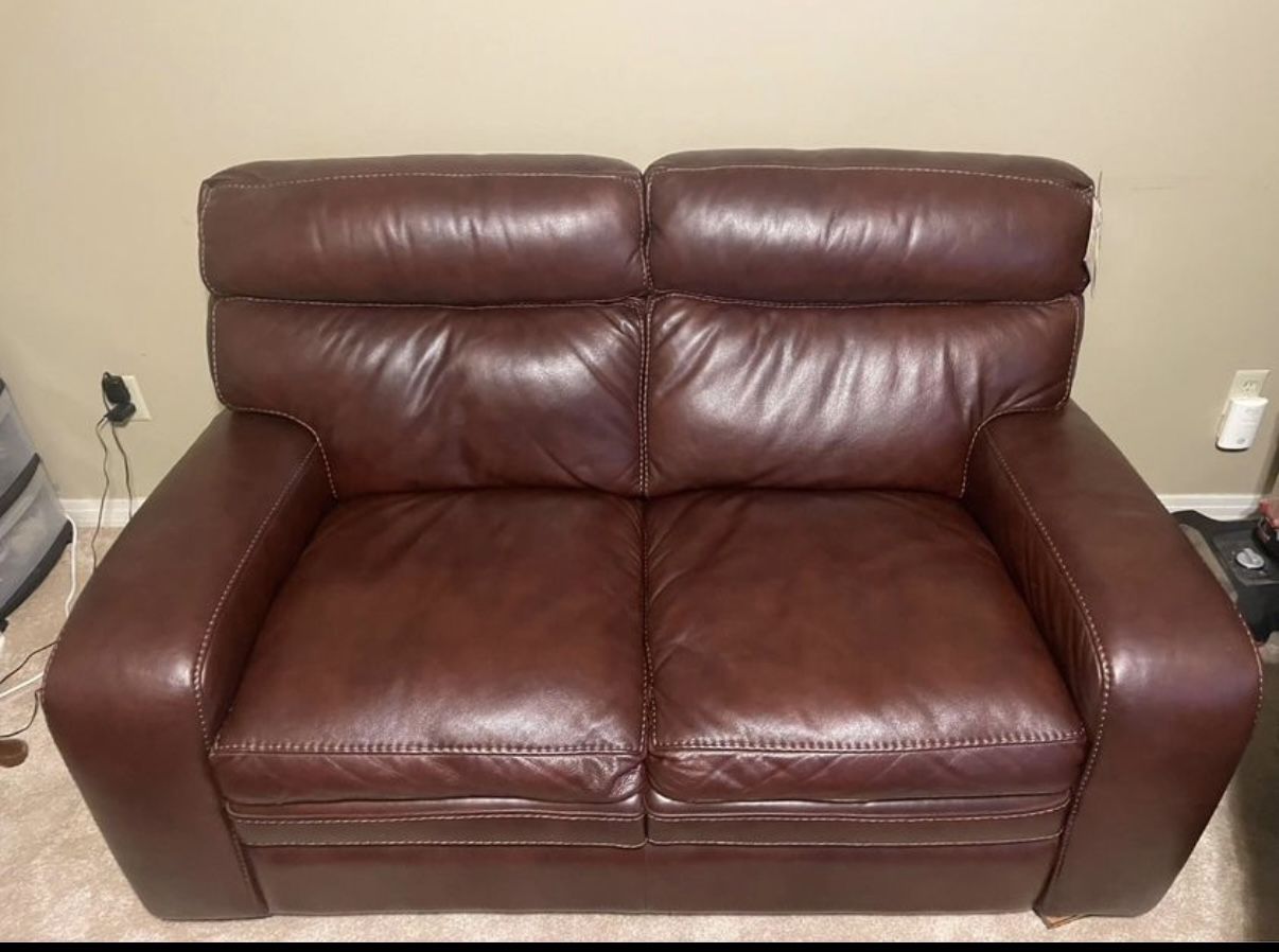 Chocolate Brown Leather Loveseat-Sofa is located in Shannon, MS.. 15 minutes south of Tupelo